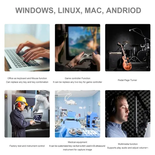 Vista 4 de iKKEGOL Pedal de pie USB mejorado con interruptor óptico, completamente silencioso, sin tacto, sonido de pulsación rápida, programable, para PC