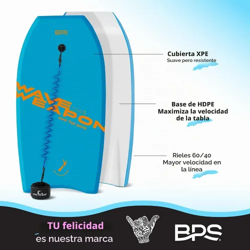 Vista 4 de Bodyboard 'Wave Weapon' para Todas las Condiciones de Olas - Ligera con Núcleo EPS Fondo Liso HDPE Bodyboards para Playa con Correa de Muñeca