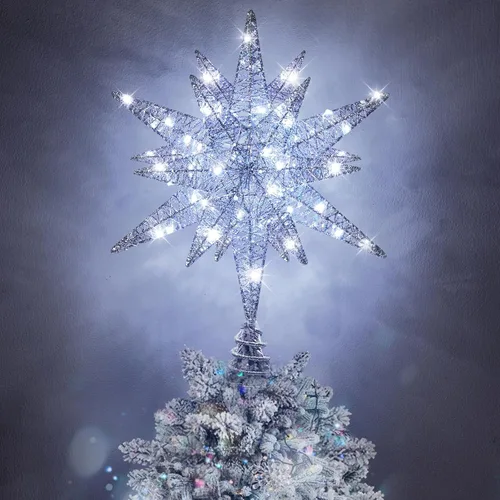 Vista 11 de Luxspire Estrella Superior para Árbol de Navidad, Luces LED de Metal con Purpurina 3D para Decoraciones Navideñas, Operada con Control Remoto y USB