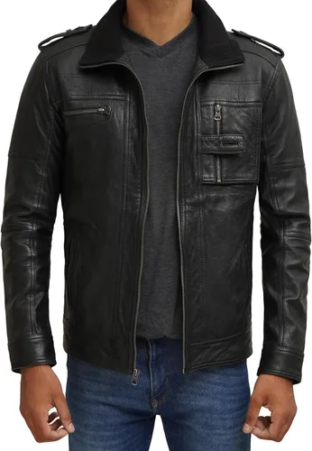 Vista 18 de Blingsoul Real Lambskin Leather Jacket Men - Chaquetas de cuero para Hombres