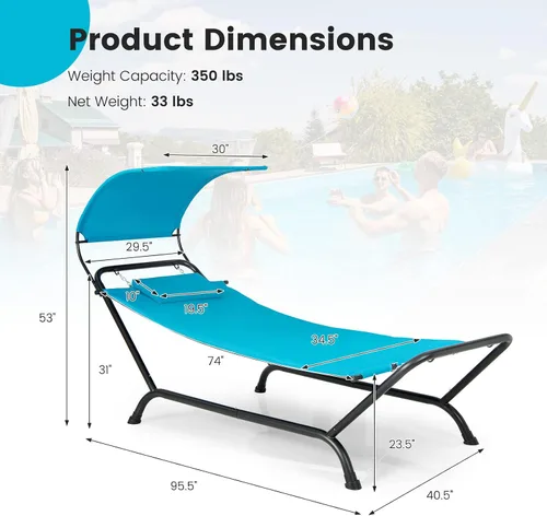 Vista 7 de Tangkula Hamaca con soporte incluido, hamaca resistente para exteriores con toldo ajustable, soporte de metal a prueba de óxido, almohada, bolsillo