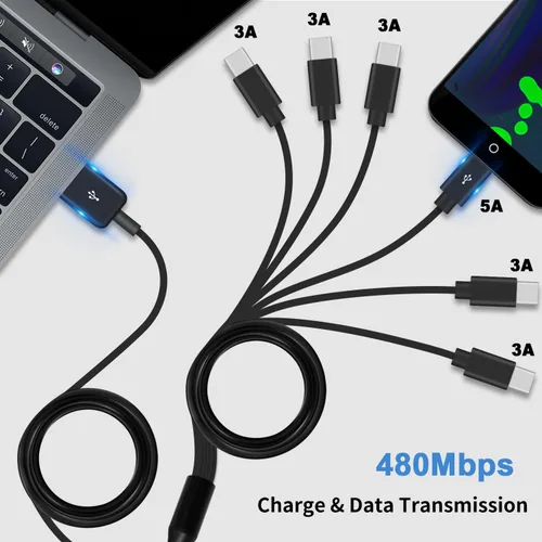 Vista 2 de Poyiccot Cable divisor USB C, 6 en 1, USB 2.0 tipo A a 6 tipo C, cable de carga macho con carga rápida de 3 A para Android, Samsung, tableta, 1.5