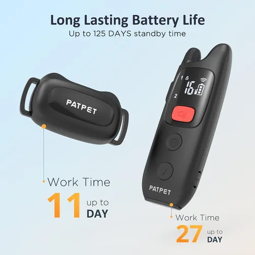Vista 6 de PATPET Collar de entrenamiento para perros con control remoto, IPX7 impermeable, collar de choque para perros, 3 modos de entrenamiento, vibración