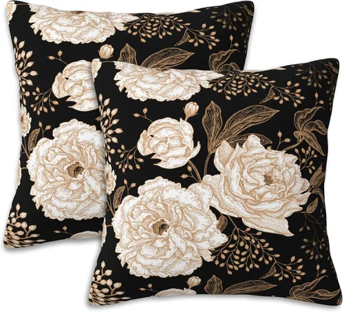 Vista 8 de Fundas de almohada decorativas con flores abstractas y hojas, 16 x 16 pulgadas, juego de 2, fundas de almohada decorativas suaves para sala