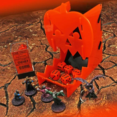 Vista 2 de LITKO Torre de dados con temática de terror Rodillo de dados Vaso de dados Bota de dados TTRPG Juegos de mesa (Jack-O-Lantern) Contains