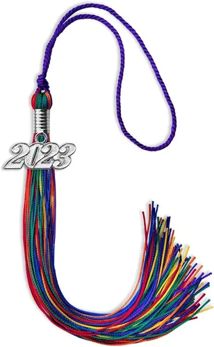 Vista 102 de Endea Graduation Borla de triple color con gota de fecha plateada (negro/dorado/granate, 2020)