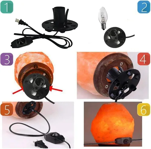 Vista 6 de Himalayan Salt Lamp Cord Replacement with Dimmer Switch, 5 Feet Cords with Base Assembly and 6 E12 Halogen Bulbs