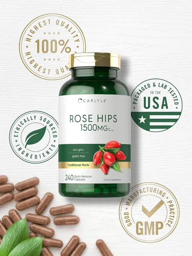 Vista 5 de Carlyle Rose Hips 1500 mg 240 cápsulas de liberación rápida Suplemento herbario sin OMG y sin gluten
