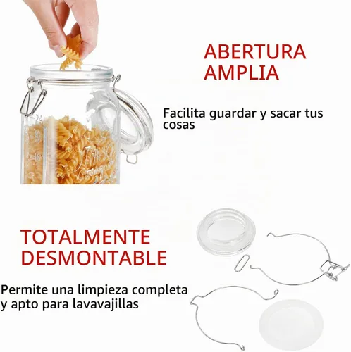 Vista 4 de Tebery Paquete de 4 tarros de vidrio transparente de boca ancha con tapas herméticas de abrazadera, recipientes de almacenamiento de vidrio de 32