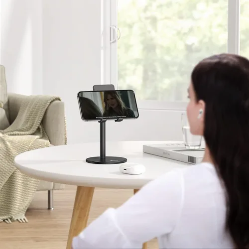 Vista 9 de Soporte para teléfono celular, OMOTON Soporte para teléfono ajustable en ángulo de altura, soporte de escritorio de aluminio para teléfono con base