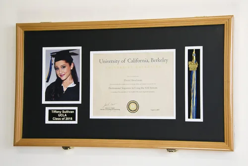 Vista 24 de Marco de diploma de graduación personalizado con borla, tapa de fotos grabado, vitrina para certificado de 11 x 8.5 pulgadas con colores Acabado