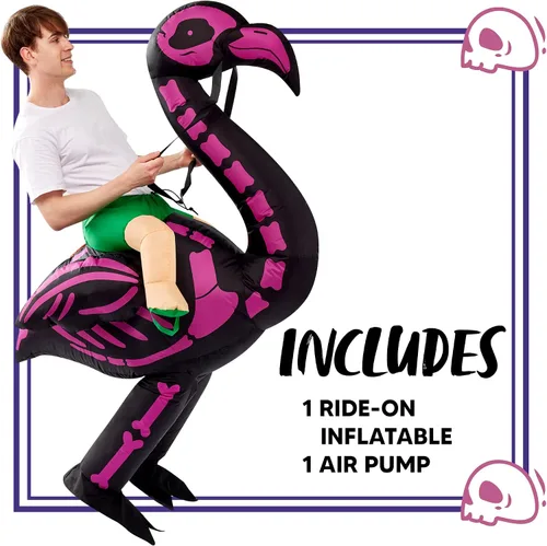 Vista 5 de Spooktacular Creations Disfraz inflable para adulto disfraz de flamenco inflable de aire flamenco de esqueleto para fiestas de disfraces de Halloween