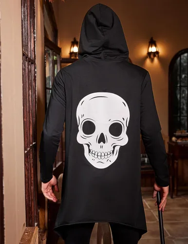 Vista 5 de COOFANDY - Sudadera larga con capucha para hombre, diseño hip hop tipo capa, de mezcla de algodón