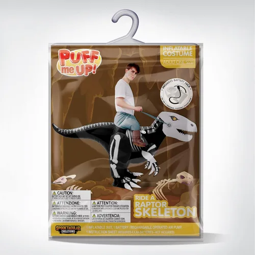 Vista 7 de Spooktacular Creations Raptor - Disfraz inflable para adultos disfraz de dragón de aire paseo de medio cuerpo dinosaurio esqueleto para fiestas