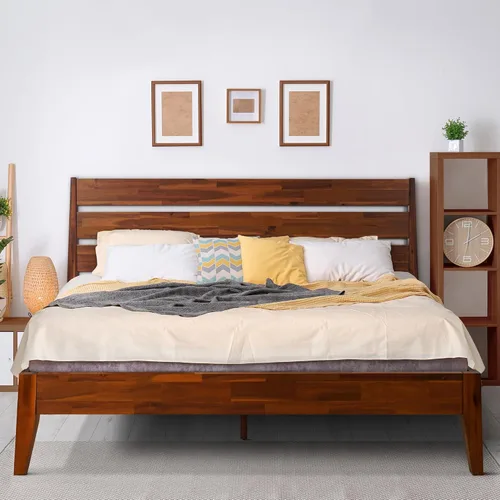 Vista 12 de Acacia Emery - Marco de cama con cabecero, cama de plataforma de madera 100% maciza, estilo de cama escandinavo con todos los colchones Americano