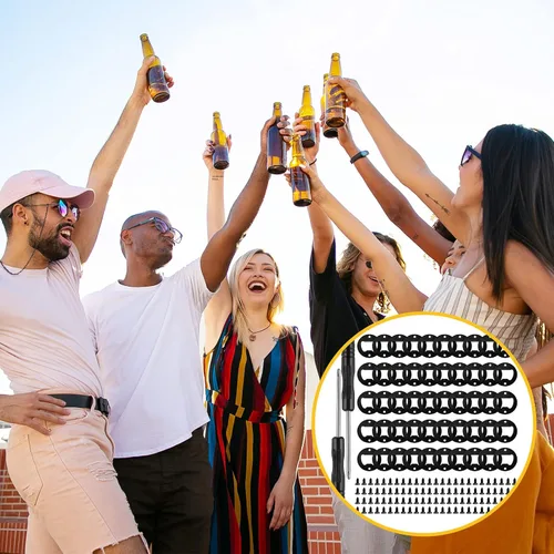 Vista 7 de Juego de 50 abridores de botellas DIY - Insertos de abridor de metal de acero inoxidable para madera (negro)