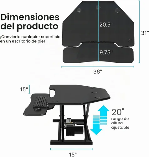 Vista 3 de VERSADESK® PowerPro™ - Convertidor de escritorio de pie de esquina de 36", elevador de escritorio de pie motorizado ajustable en altura de 36 Negro