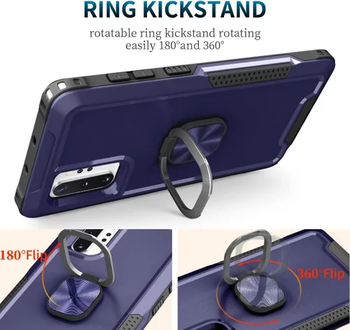 Vista 4 de Asuwish Funda para Samsung Galaxy Note 10 Plus Note10+ 5G con soporte de anillo magnético, resistente de cuerpo completo, de silicona, híbrida, a