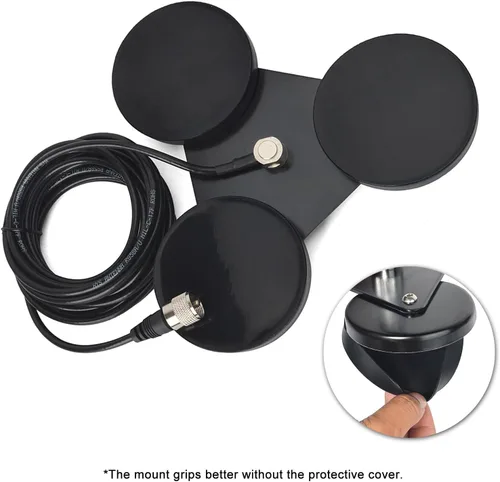 Vista 5 de SO239 - Base magnética de montaje de antena con imanes triples W/5M (16.4 pies) RG-58 Cable PL-259 Enchufe, para antena de radio de jamón móvil