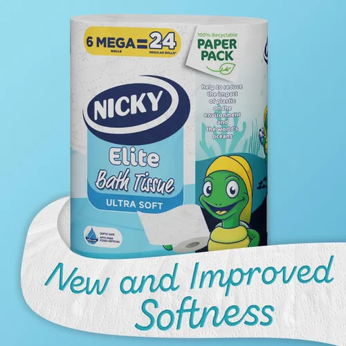 Vista 8 de Nicky Elite - Papel higiénico con embalaje de papel reciclable, 36 megarrollos ultra suaves = 144 rollos regulares