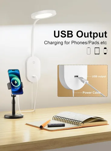 Vista 2 de deeloop Lámpara de Lectura Montada en la Pared, Luces de Libro con Salida USB, Lámparas de Lectura para Cabecera de Cama con Apagado Automático de 4