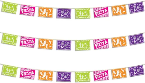 Vista 4 de Banderín estilo fiesta picado All-Weather 8 Assorted Cutout Flag Designs in Bright Colors, Mexican-Themed Party Décor for Cinco De Mayo, 8" x 12
