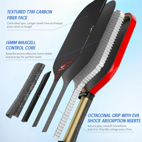 Vista 3 de Warping Point Rhythm 16MM Pickleball Paddle, Carbon Fiber Paddle, Thermoformed Design with MaxCell Honeycomb Core, Design for Precision Control &