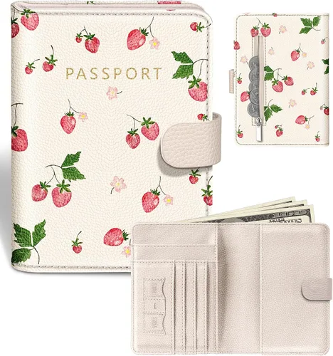 Vista 10 de Slohif Funda para pasaporte para viajes, para mujeres y hombres, bloqueo RFID, protector de pasaporte para tarjetas de tarjeta de embarque, Negro