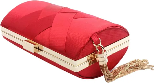Vista 5 de Elegante bolsa de noche de seda con colgante de borla para mujer bolso de mano para novia boda graduación fiesta de salida nocturna