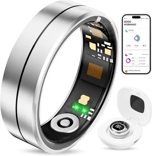 Vista 8 de Fvtga Anillo de salud inteligente para mujeres y hombres, rastreador de actividad física con frecuencia cardíaca, oxígeno en sangre y monitoreo