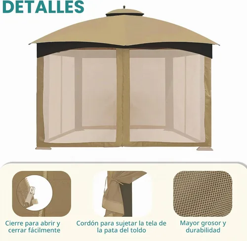 Vista 4 de EasyLee Mosquitera Universal de Repuesto para Cenador de 10' x 10', Paredes de Malla de 4 Paneles para Patio con Cremalleras (Negro)
