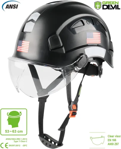 Vista 2 de GREEN DEVIL Casco de Seguridad Casco Duro con Visera Correa de Barbilla Ajustable Ligero Ventilado ABS Casco de Trabajo para Hombres y Mujeres