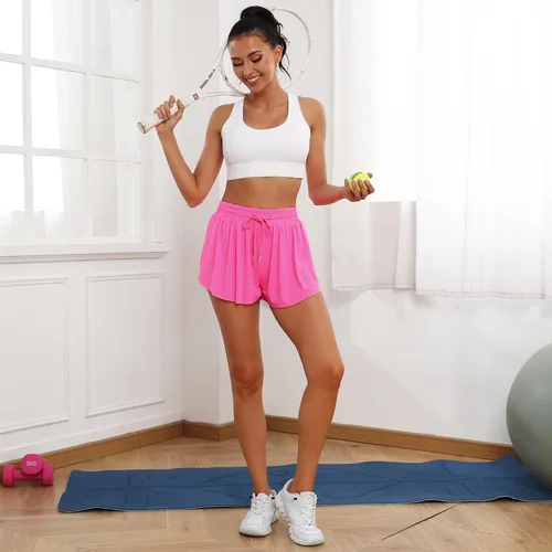 Vista 4 de TYCTOS Pantalones cortos atléticos fluidos 2 en 1 para mujer, pantalones cortos deportivos de gimnasio para mujer, paquete de pantalones cortos