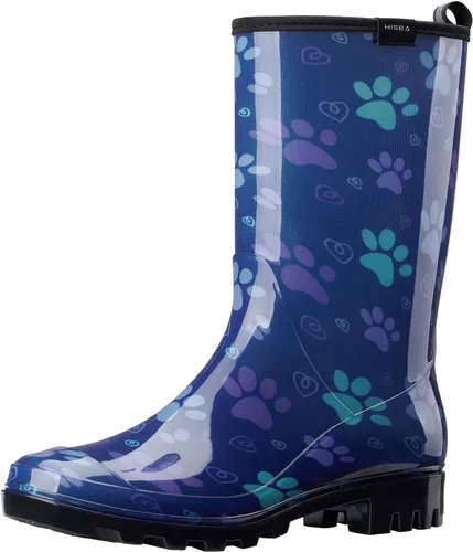 Vista 8 de HISEA - Botas de lluvia para mujer, impermeables, a media pantorrilla, botas de jardín para mujer Abeja azul