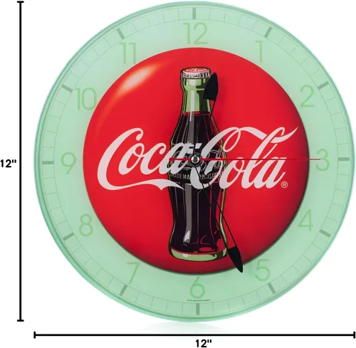 Vista 7 de Mark Feldstein & Associates Botella de Coca Cola Redondo Vintage Botón Rojo Logo 12 x 12 Reloj de Pared de Vidrio