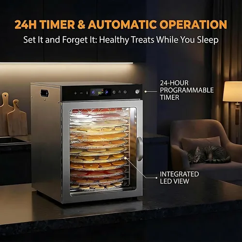 Vista 4 de Electric Food Dehydrator Multi Tray Dehydrator, Stainless Steel Rotary Food Dryer with Touch Panel, 10/12/16 Tray Design, Adjustable Temperature