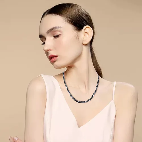 Vista 6 de Collar de hematita unisex negro - Collar de hematita magnética natural que alivia la fatiga alrededor del cuello, hombro - 21.6 pulgadas (21.7 in)