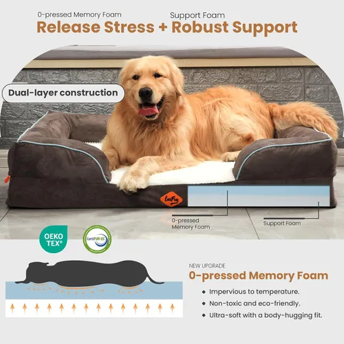 Vista 6 de Laifug Cama ortopédica grande de espuma viscoelástica para perro, sofá para perro con funda de gamuza lavable y extraíble, forro impermeable y parte