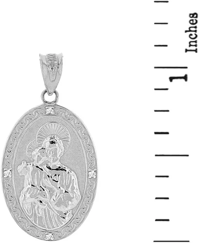 Vista 3 de Claddagh Gold Fine 925 Sterling Silver CZ-Accented St. Joseph Oval Medal Necklace (1.15")