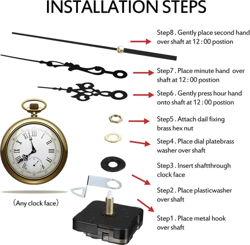 Vista 3 de Mudder Reloj de pared de cuarzo de 4 piezas, kit de números de reloj, mecanismo de movimiento, funciona con pilas, kit de motor de reloj con 6 pares