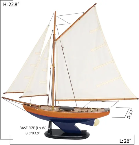 Vista 2 de NAUTIMALL 26 "velero de madera modelo Bermuda Sloop hecho a mano náutico moderno barco de yate decoración del hogar (azul)