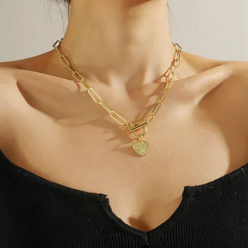 Vista 5 de Candro Collar de ojo turco chapado en oro de 14 quilates para mujer, collar de clip de papel con hebilla OT de moda, collar de corazón