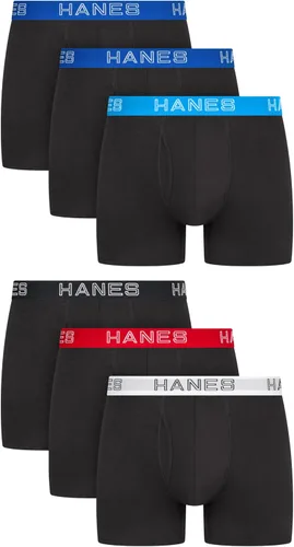 Vista 7 de Hanes Ropa Interior para Hombres, Calzoncillos Tipo Bóxer de Algodón Elástico para Hombres, Absorbe la Humedad, Paquete Múltiple Negro