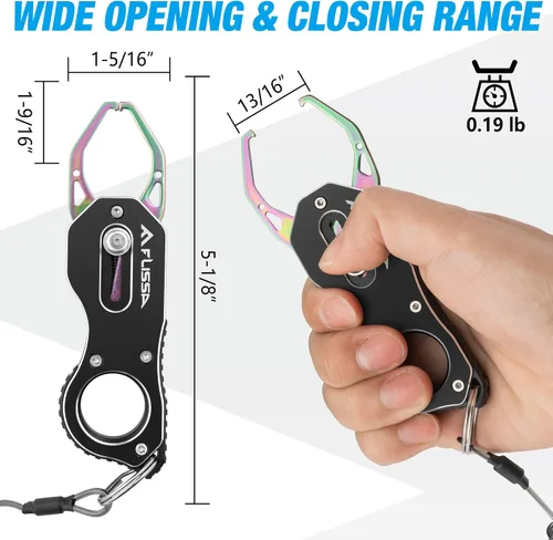 Vista 3 de FLISSA Fish Gripper, Fish Lip Grip Tool with Carabiner and Spring Anti-Lost Rope, Durable Stainless Steel Fish Grabber Gripper, Lightweight Holder