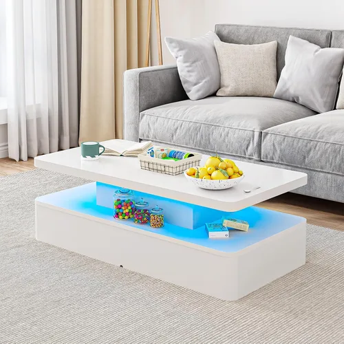 Vista 11 de oneinmil Mesa de centro LED moderna, mesas de sala de estar de 40 pulgadas con luces LED de 16 colores, diseño de doble capa, elegantes mesas