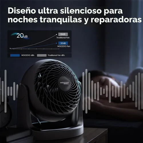 Vista 5 de IRIS USA WOOZOO Ventilador de escritorio pequeño, inclinación vertical de 360°, ventilador de mesa silencioso, negro 52ft Max Air Distance, 30 db