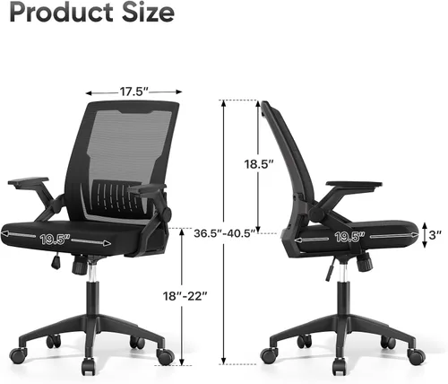 Vista 3 de Ergonomic Office Chair, Home Desk Chair with Flip-Up & Adjustable Armrest, 135° Reclining Tilt Lock, Thickness Cushion Mesh Back Office Chairs for