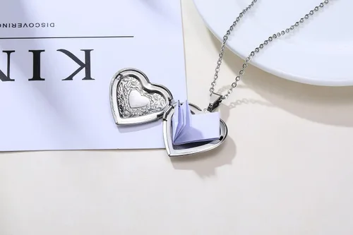 Vista 6 de 2 Pcs Locket Necklace that Holds Pictures Stainless Steel Locket Pendant Necklace Memory Photo Pendant Necklace for Women Girls