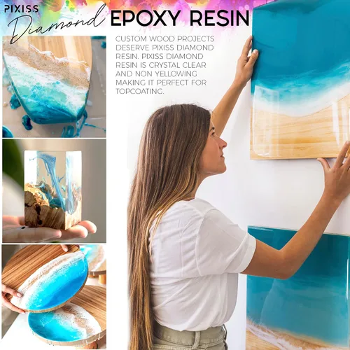 Vista 6 de Pixiss Kit de resina epoxi de 2 galones, resina de arte transparente y endurecedor con guantes, esparcidor, varillas de mezcla de silicona