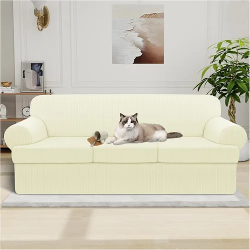 Vista 8 de Funda impermeable para silla con brazos, juego de 2 piezas, funda a rayas para 1 sofá separado con cojín en T, fundas de sillón de tela
